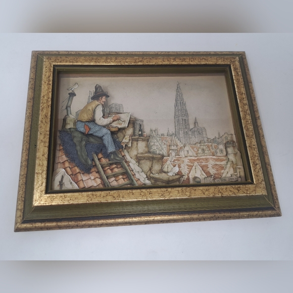 Anton Pieck Other - Anton Pieck 3D Relief Print Framed Dutch Art Artist Roof Vintage 1977 Shadow Box